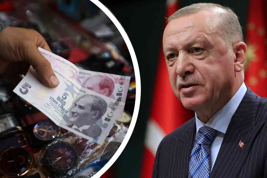 Turkisk lira och Turkiets president Tayyip Erdogan.