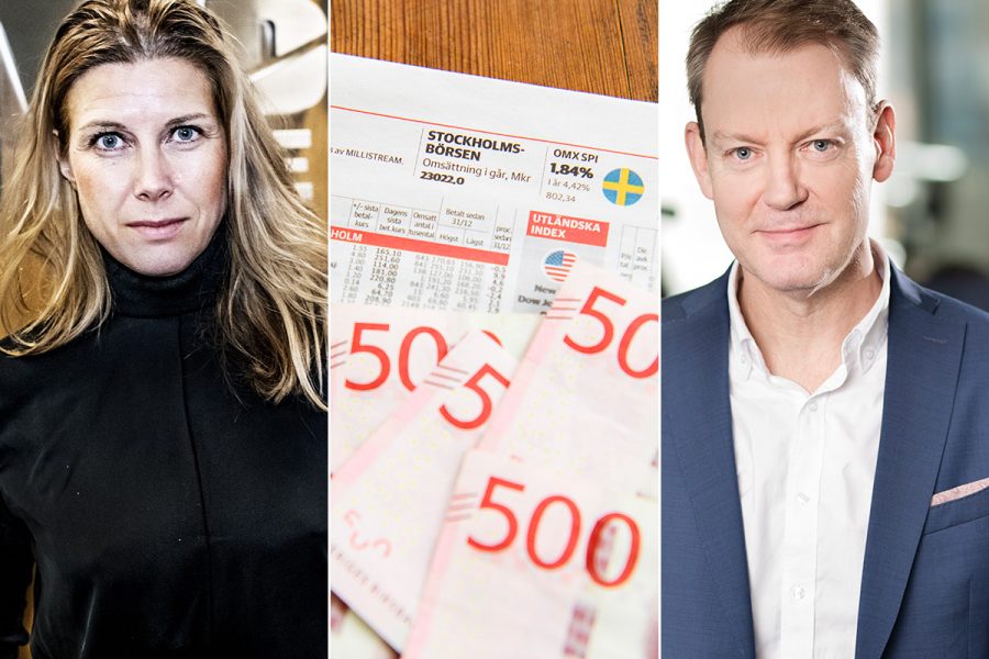 Charlotta Faxén, fondförvaltare på Lannebo Fonder och John Strömgren på Carnegie Fonder. Foto: Tomas Oneborg / SvD / TT och pressbild