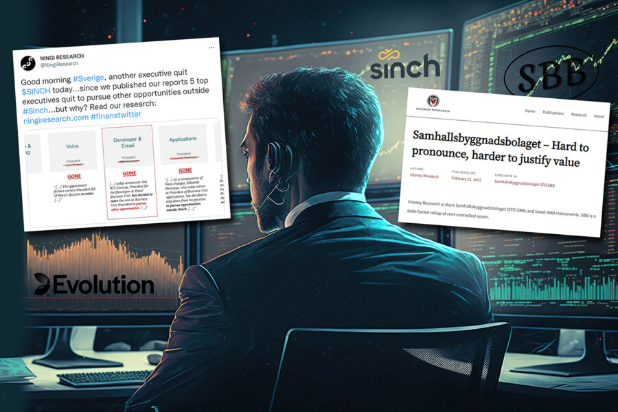 Jurister om högljudda blankarna: ”FI kliar sig i huvudet” - Close up shows a stock trading expert buying and selling options while seated in front of a multi monitor computer. Brokerage business representative examining live charts and graphs of the market. Generative AI