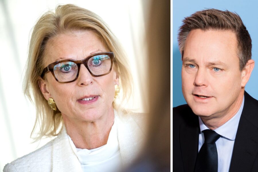Finansminister Elisabeth Svantesson (M) och SBAB:s chefsekonom Robert Boije.