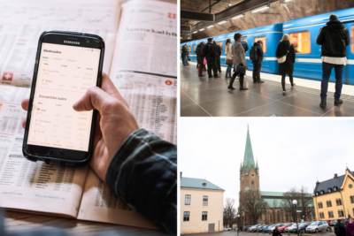 Montage över aktiehandel, Stockholm och Linköping.