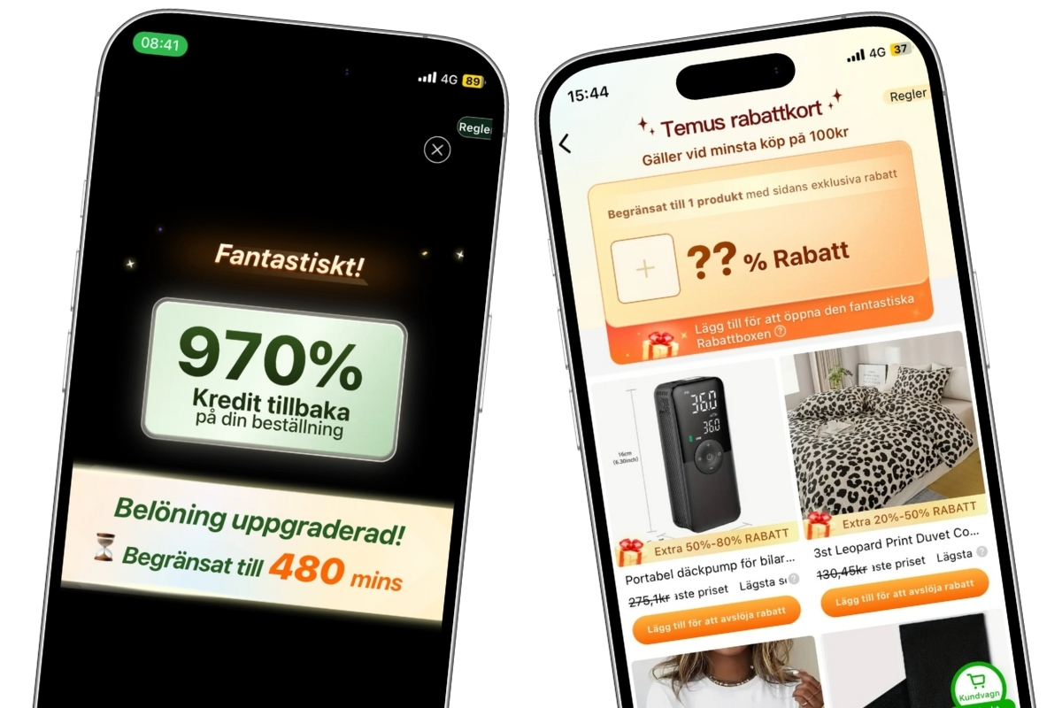 Temu-skärmbilder från app